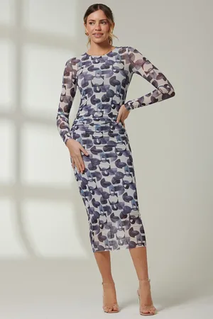 Jolie Moi Mabyn Mesh Long Sleeve Midaxi Dress