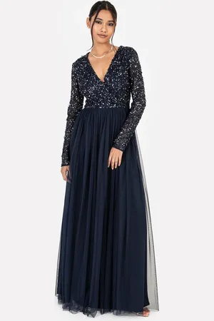 Maya Deluxe Faux Wrap Front Embellished Maxi Dress