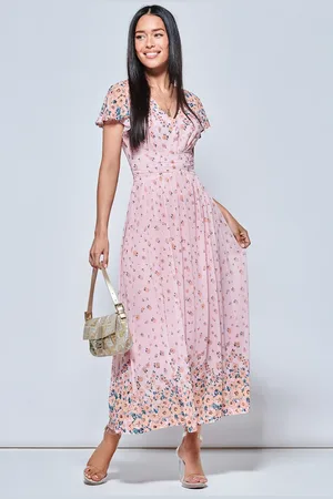Jolie Moi Mirrored Floral Print Mesh Maxi Dress