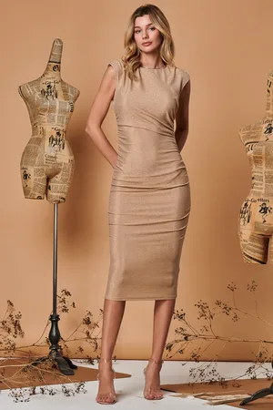 Jolie Moi Metallic Sparkly Ruched Bodycon Dress