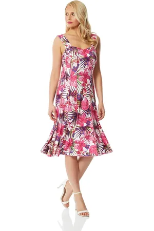 Roman Tropical Floral Panel Stretch Skater Dress