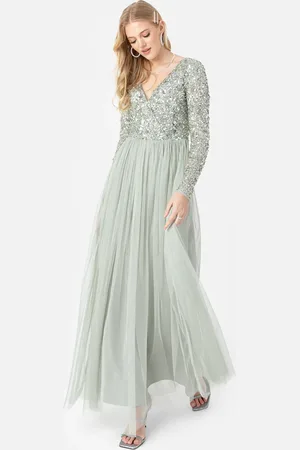 Maya Deluxe Faux Wrap Front Embellished Maxi Dress