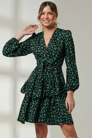 Jolie Moi Casey Long Sleeve Tie Front Dress