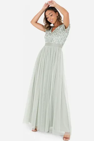 Maya Deluxe Belted Stripe Embellished Maxi Dress