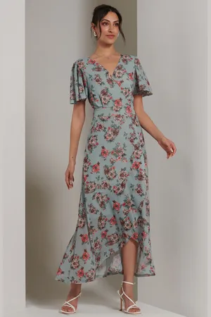 Jolie Moi Printed Mesh Frill Dip Hem Dress