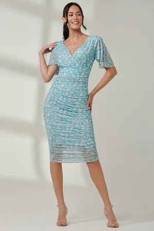 Jolie Moi Wrap Front Mesh Bodycon Dress