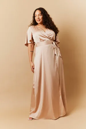 In The Style Satin Wrap Tie Angel Sleeve Maxi Dress