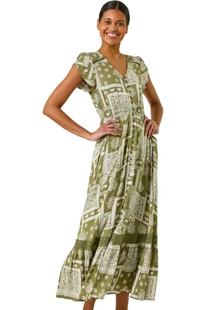 Roman Patchwork Lace Trim Maxi Dress