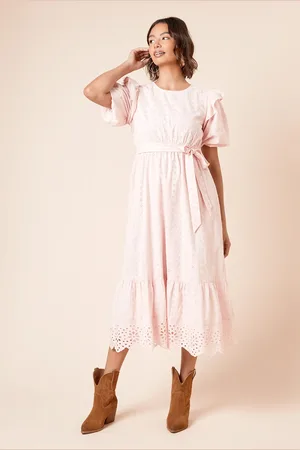 Dorothy Perkins Cutwork Ruffle Sleeve Puff Sleeve Midi Dress
