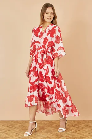 Yumi Kimono Sleeves Midi Dip Hem Wrap Midi Dress