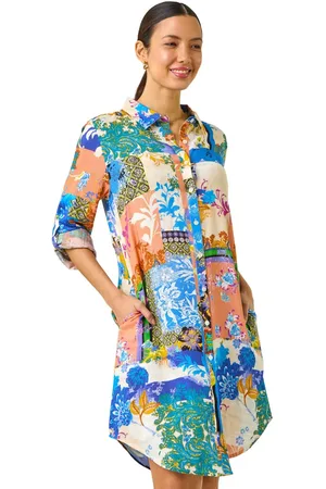 Roman Abstract Collared Shirt Dress