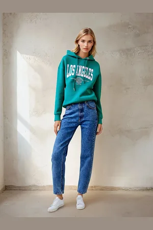 London Attitude Relaxed Fit "Los Angeles" Printed Hoodie Green