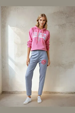 London Attitude Relaxed Fit "Los Angeles" Printed Hoodie Pink