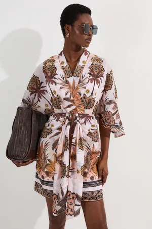 Karen Millen Abstract Print Cotton Kimono Sleeve Woven Mini Dress