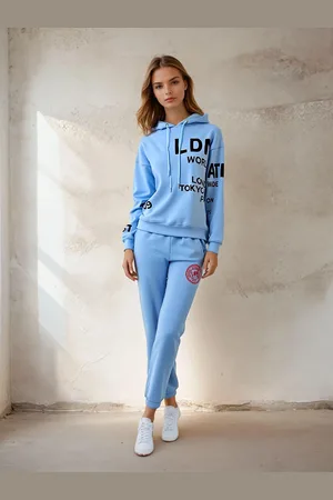 London Attitude Relaxed Fit Printed Hoodie in Sky Blue