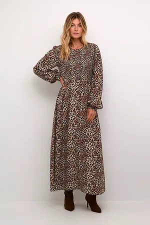 Cream Long Sleeve Leopard Print Maxi Dress Leopard Print