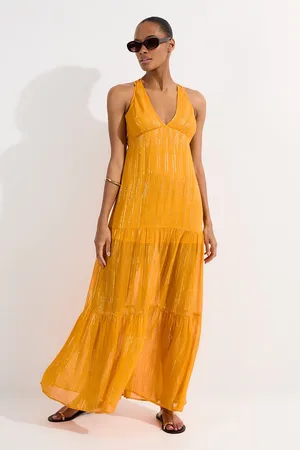 Karen Millen Strappy Metallic Viscose Georgette Beach Dress