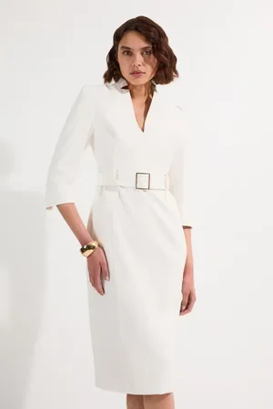 Karen Millen Structured Crepe Belted Forever Midi Dress