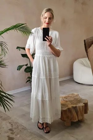Izabel London Short Sleeve Crochet Maxi Dress
