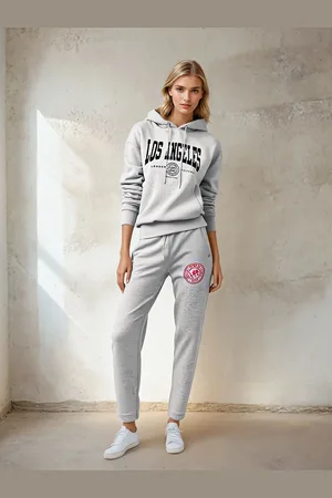 London Attitude Relaxed Fit "Los Angeles" Printed Hoodie Grey