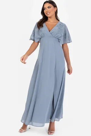 Maya Deluxe Floral Embroidered Short Sleeve Maxi Dress
