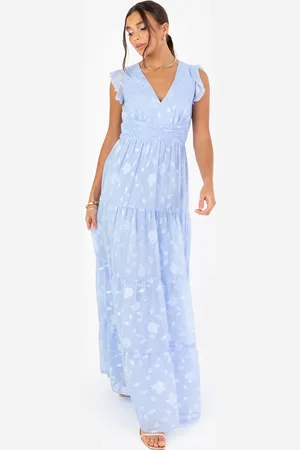 Maya Deluxe Floral Flutter Sleeve V Neck Maxi Dress