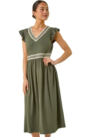 Roman Petite Crochet Trim Midi Dress