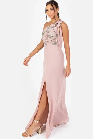 Maya Deluxe Floral Embellished Self-Tie One Shoulder Maxi Dress