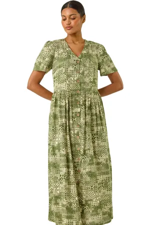 Roman Geo Print Button Midi Dress