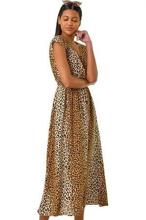 Roman Animal Print Shirred Waist Maxi Dress