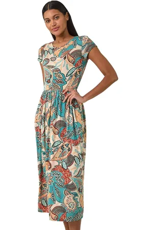 Roman Paisley Print Short Sleeve Midi Dress