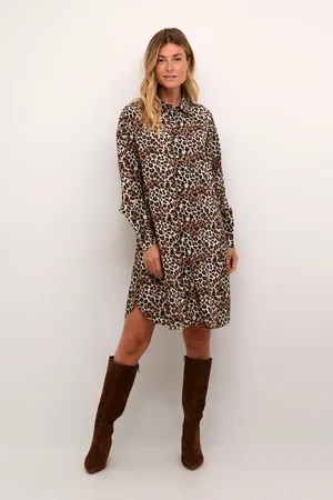 Cream Trendy Leopard Print Shirt Dress Leopard Print