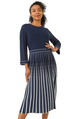 Roman Petite Contrast Pleat Midi Dress