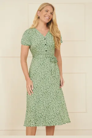 Yumi Ditsy Print Midi Tea Dress