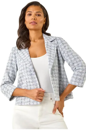 Roman Textured Check Print Collar & Revere Blazer