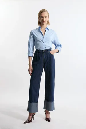 Karen Millen Petite Denim Straight Leg Turn Up Hem Jeans