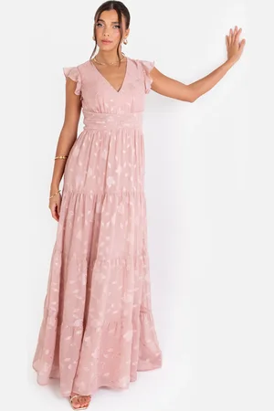Maya Deluxe Floral Flutter Sleeve V Neck Maxi Dress