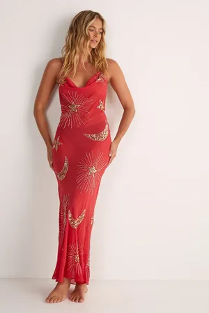 NASTY GAL Premium Hand Embellished Celestial Cowl Neck Maxi Beach Dress