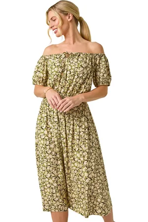 Roman Petite Ditsy Print Bardot Midi Dress