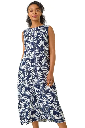 Roman Petite Tropical Trim Midi Dress