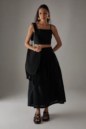 warehouse HCD Broderie Button Through Midi Skirt