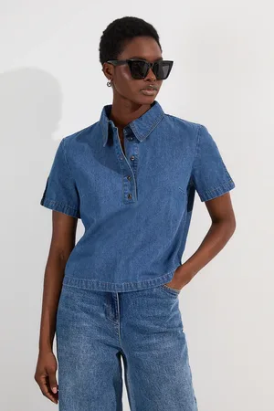 Karen Millen Denim Short Sleeve Button Shirt