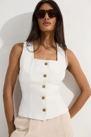 Karen Millen Denim Soft Wash Sleeveless Square Neck Top