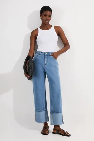 Karen Millen Denim Straight Leg Turn Up Hem Jeans