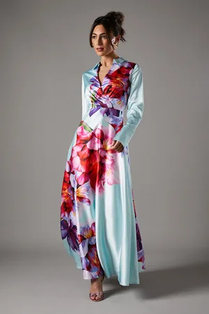 Coast Placement Print Wrap Front Gown
