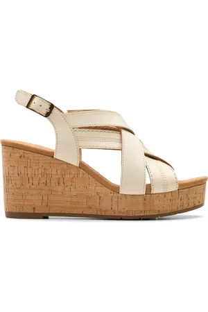 Clarks Sabina Sling Cream Leather Wedges
