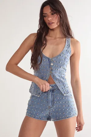 NASTY GAL Studded Denim Corset Top