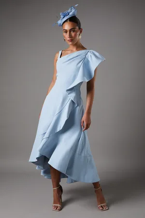 Coast One Shoulder Crepe Ruffle Midi Dress