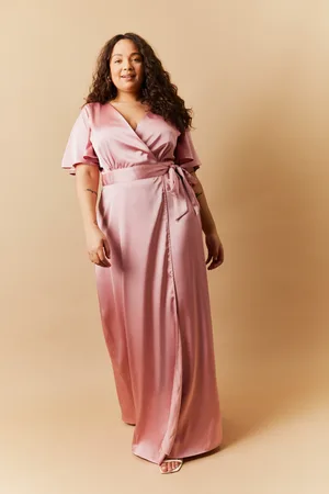 In The Style Satin Wrap Tie Angel Sleeve Maxi Dress