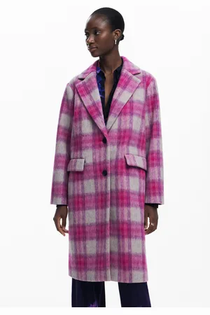 Desigual Pink tartan coat - - L